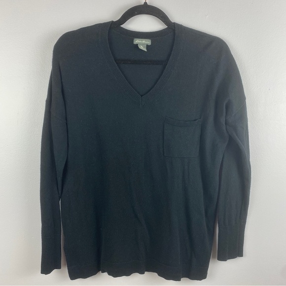 Eddie Bauer Black V Neck Long Sleeve Cotton Sweater Small - Picture 2 of 10
